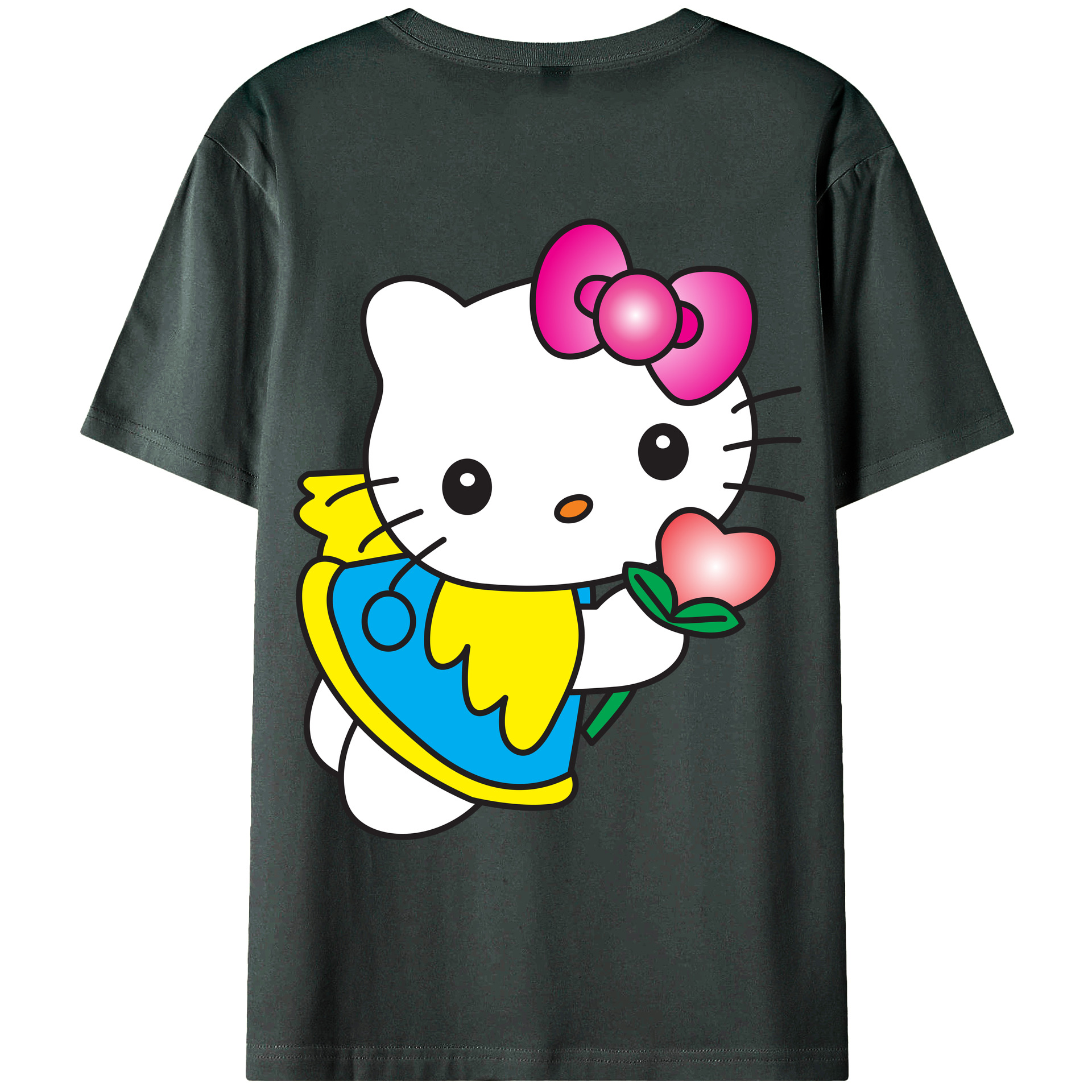 （画像用） Hello Kitty ハローキティ 綿100％ メンズ半袖Tシャツ（バックプリント） 通気性